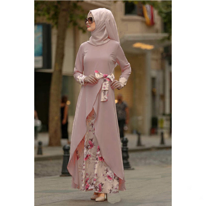 Women's Muslim Round Neck Retro Long Sleeve Dress