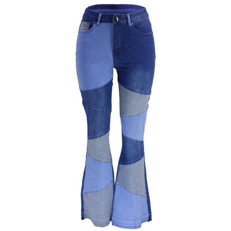 Autumn Women's Large Size Denim High Waist Wide Leg Fashion Stitching Jeans