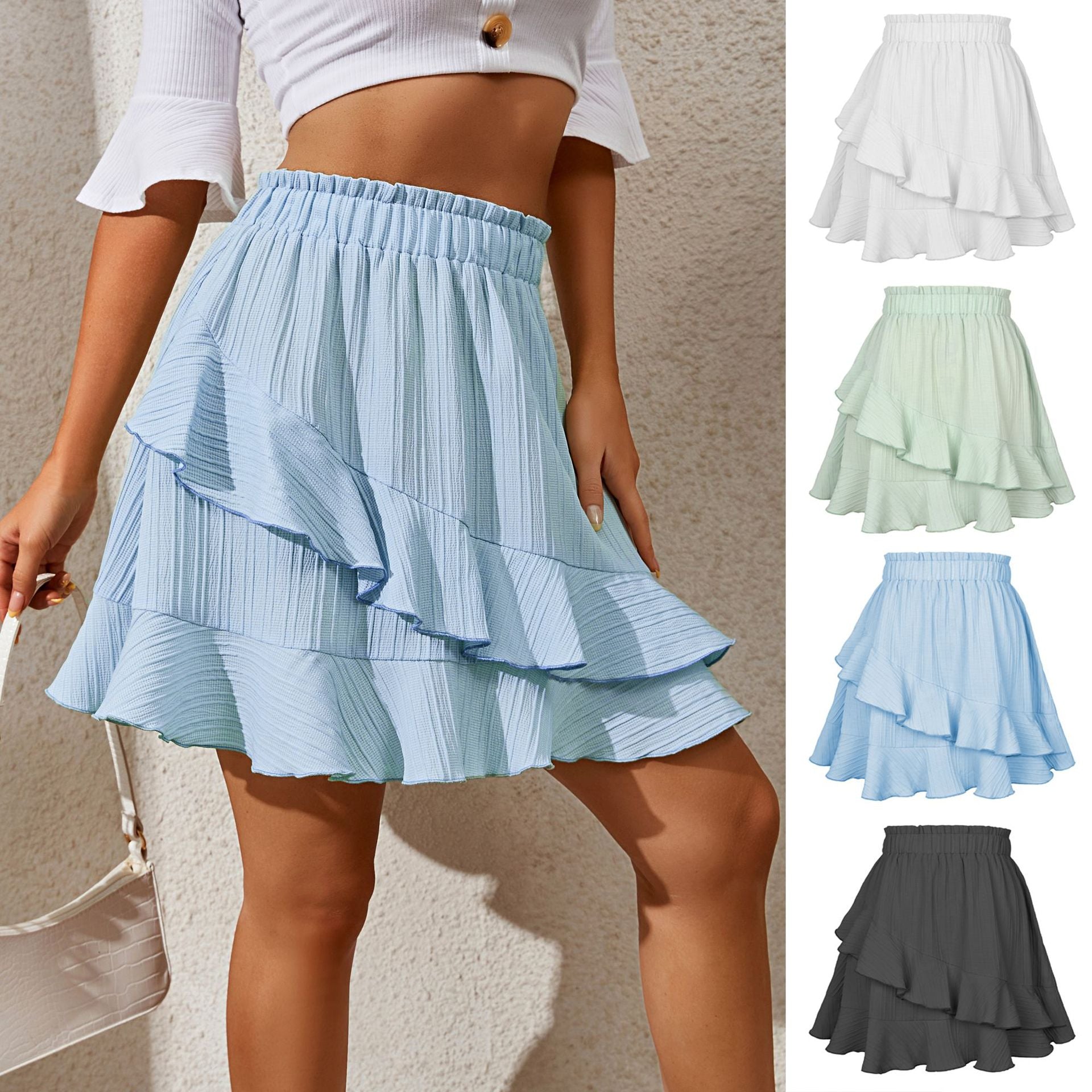 Summer Sumpled Fresh and Sweet Women's High Waist Irregolare Color Gonna a colori