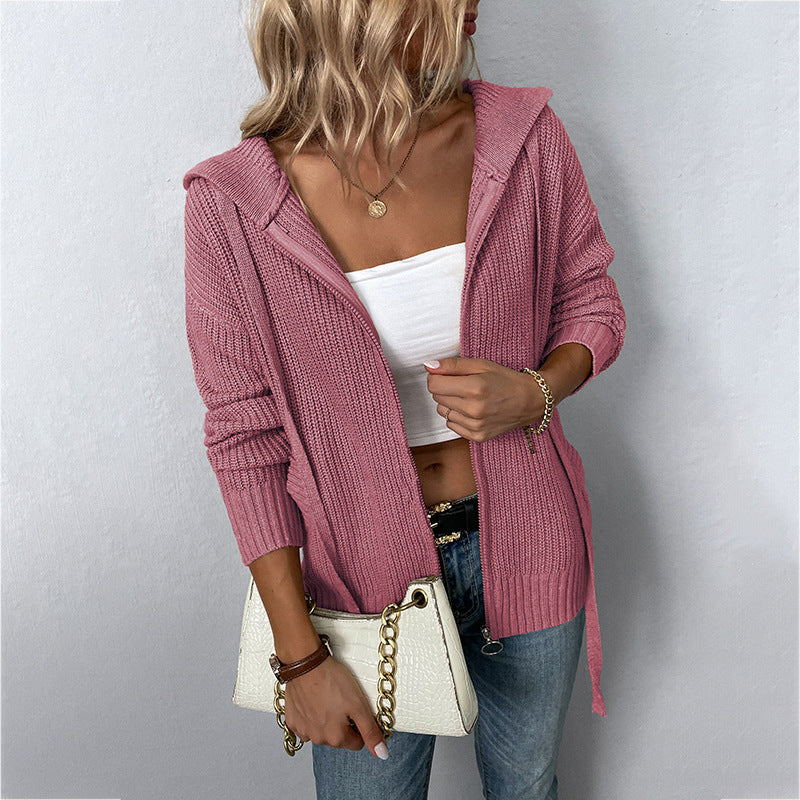 Sólido de color con capucha suéter imitación de algodón de algodón de bolsillo de bolsillo para mujer