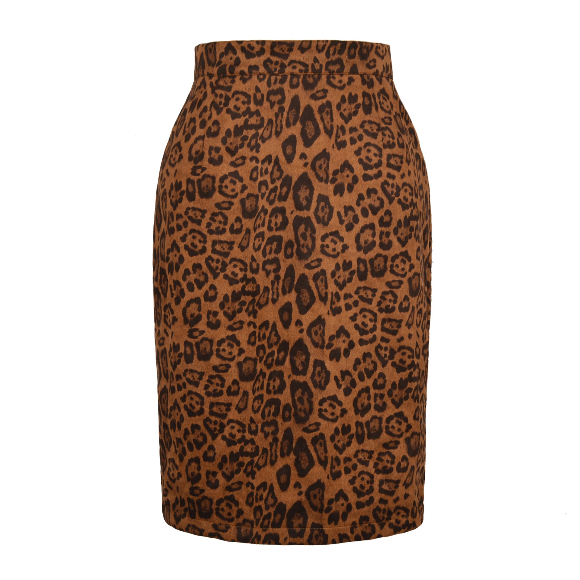 Jupe mi-longue imprimée en daim à imprimé léopard pour femmes Smiley Sexy taille haute