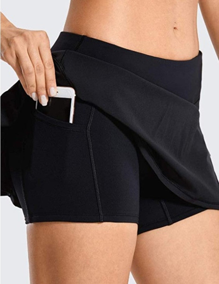 Women's Sports Culottes Mid-waist Pleating Pleated Back Pocket Zipper Shorts