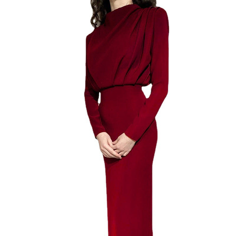 Autumn Splicing Fashion Temperament Waist-controlled Solid Color Long Sleeve Dress